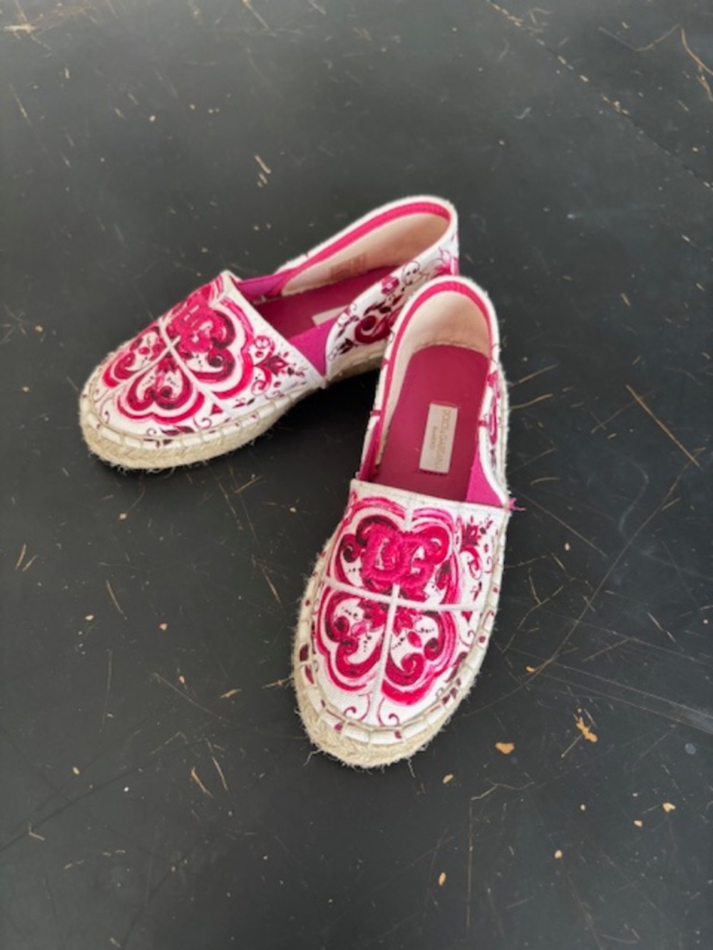 New Dolce & Gabbana Girls Pink & White Majolica Espadrilles